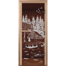 Дверь для бани Сила Алтая Банька в лесу Бронза прозрачная 190х70мм стекло 8мм лиственная коробка 3 петли